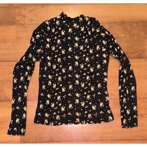 Belle Du Jour Women Black Floral Mock Neck Long Sleeve Blouse M feminine capsule